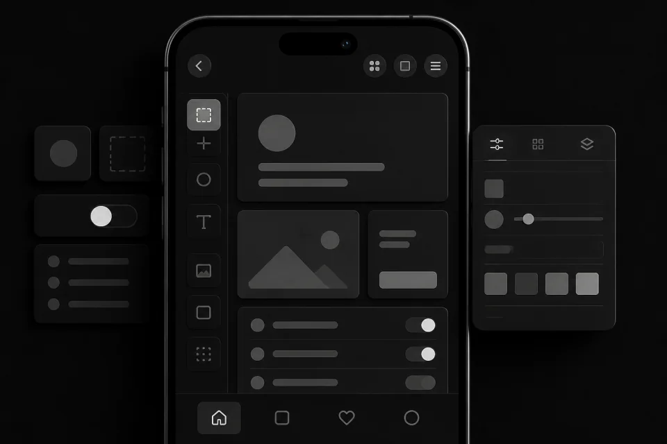 Monochrome mobile interface design workspace